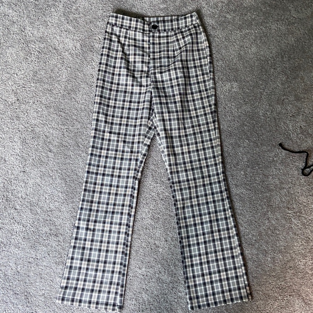 High Waisted Straight Leg Plaid Pants